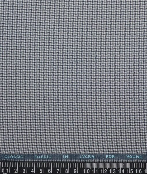 J.Hampstead  Self Design Polyester Viscose Stretchable Suiting Fabric (White & Blue)