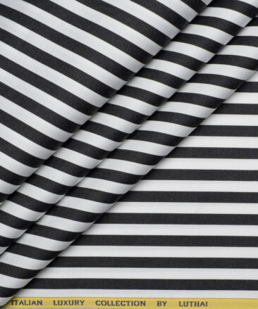 Luthai  Supima Cotton Striped Shirting Fabric (White & Black)