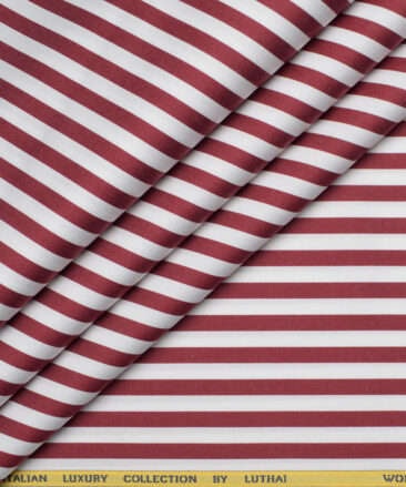 Luthai  Supima Cotton Striped Shirting Fabric (White & Red)