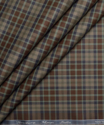 Tessitura Monti  Giza Cotton Checks Shirting Fabric (Brown)