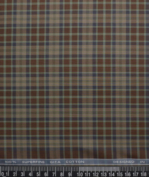 Tessitura Monti  Giza Cotton Checks Shirting Fabric (Brown)
