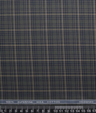 Tessitura Monti  Giza Cotton Checks Shirting Fabric (Dark Green)