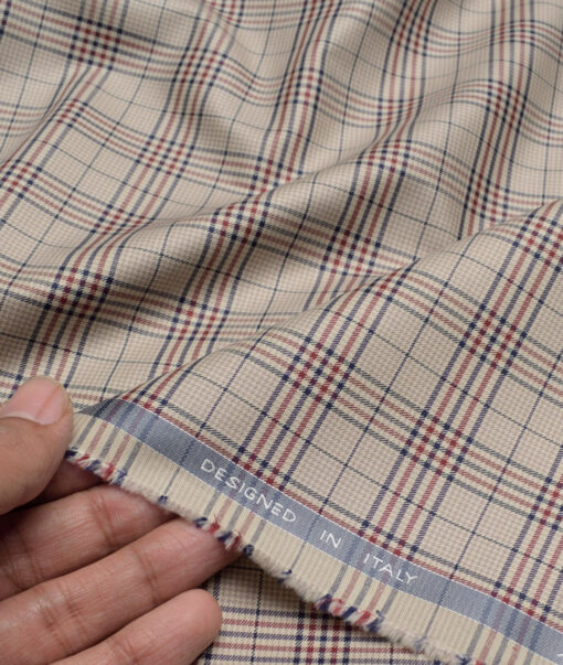 Tessitura Monti  Giza Cotton Checks Shirting Fabric (Light Brown & Maroon)