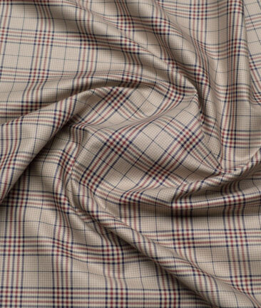 Tessitura Monti  Giza Cotton Checks Shirting Fabric (Light Brown & Maroon)