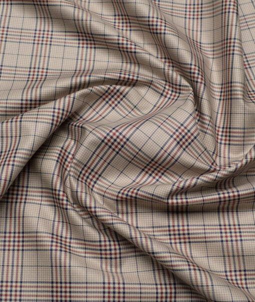 Tessitura Monti  Giza Cotton Checks Shirting Fabric (Light Brown & Maroon)