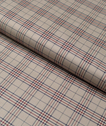 Tessitura Monti  Giza Cotton Checks Shirting Fabric (Light Brown & Maroon)