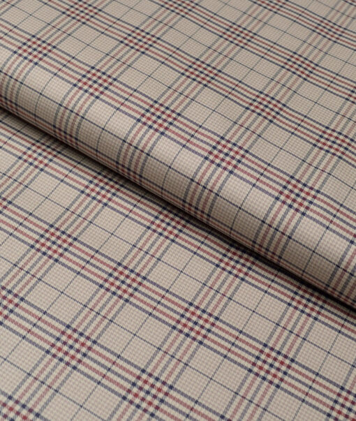 Tessitura Monti  Giza Cotton Checks Shirting Fabric (Light Brown & Maroon)