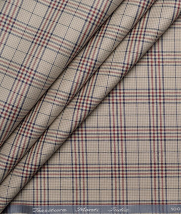 Tessitura Monti  Giza Cotton Checks Shirting Fabric (Light Brown & Maroon)