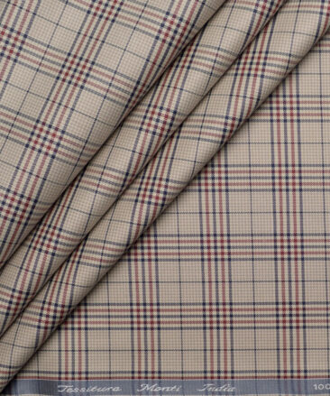 Tessitura Monti  Giza Cotton Checks Shirting Fabric (Light Brown & Maroon)