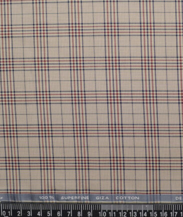 Tessitura Monti  Giza Cotton Checks Shirting Fabric (Light Brown & Maroon)