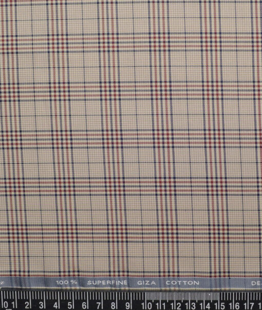 Tessitura Monti  Giza Cotton Checks Shirting Fabric (Light Brown & Maroon)