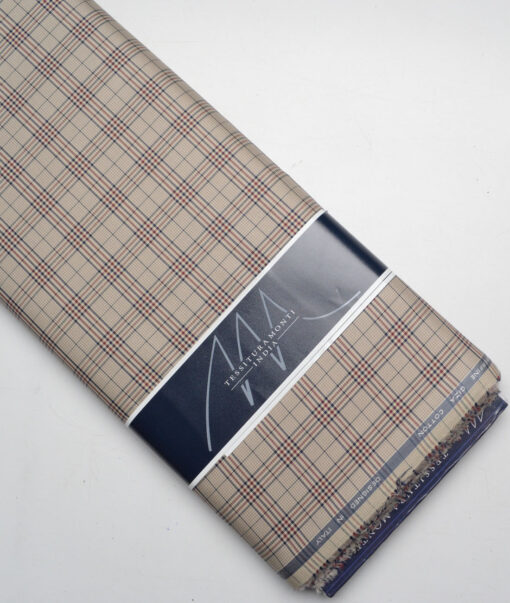 Tessitura Monti  Giza Cotton Checks Shirting Fabric (Light Brown & Maroon)