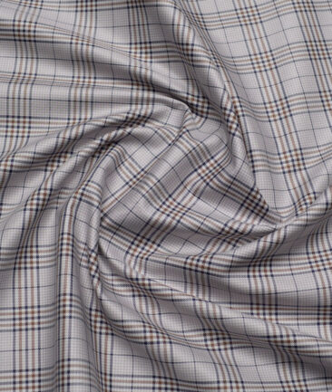 Tessitura Monti  Giza Cotton Checks Shirting Fabric (Light Grey & Blue)
