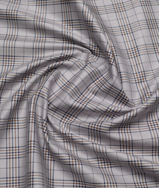 Tessitura Monti  Giza Cotton Checks Shirting Fabric (Light Grey & Blue)