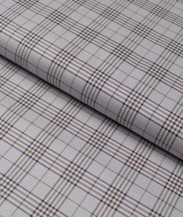 Tessitura Monti  Giza Cotton Checks Shirting Fabric (Light Grey & Blue)