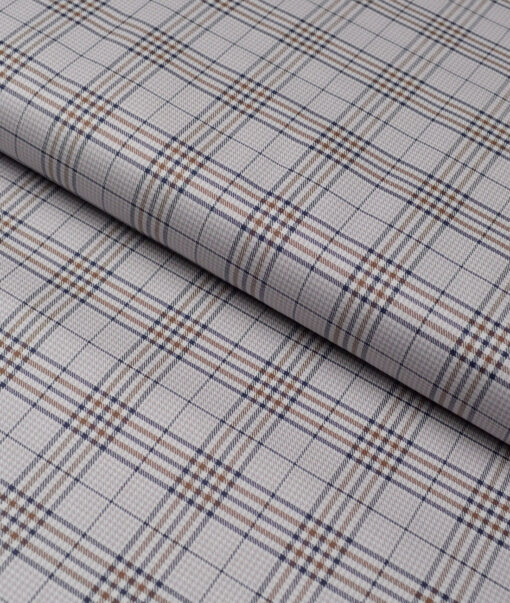 Tessitura Monti  Giza Cotton Checks Shirting Fabric (Light Grey & Blue)