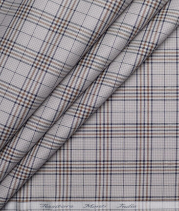 Tessitura Monti  Giza Cotton Checks Shirting Fabric (Light Grey & Blue)
