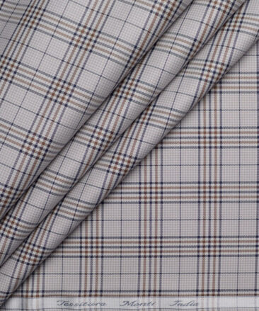 Tessitura Monti  Giza Cotton Checks Shirting Fabric (Light Grey & Blue)