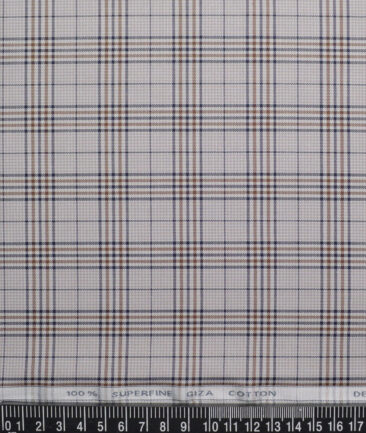 Tessitura Monti  Giza Cotton Checks Shirting Fabric (Light Grey & Blue)