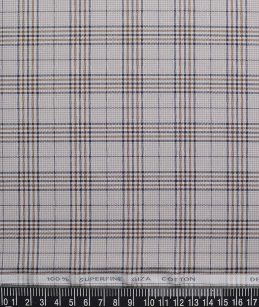 Tessitura Monti  Giza Cotton Checks Shirting Fabric (Light Grey & Blue)