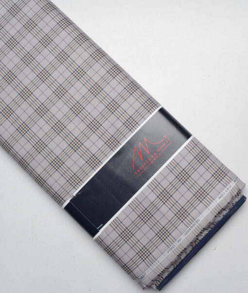 Tessitura Monti  Giza Cotton Checks Shirting Fabric (Light Grey & Blue)
