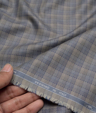 Tessitura Monti  Giza Cotton Checks Shirting Fabric (Light Brown & Grey)
