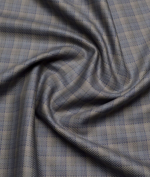 Tessitura Monti  Giza Cotton Checks Shirting Fabric (Light Brown & Grey)