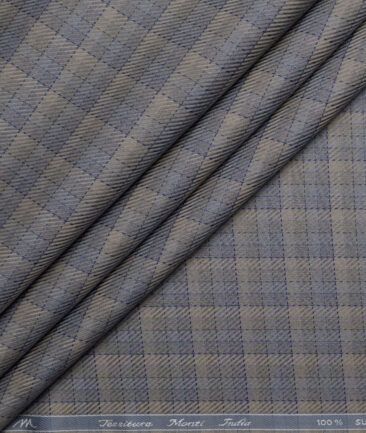 Tessitura Monti  Giza Cotton Checks Shirting Fabric (Light Brown & Grey)