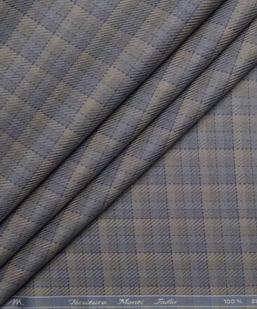 Tessitura Monti  Giza Cotton Checks Shirting Fabric (Light Brown & Grey)