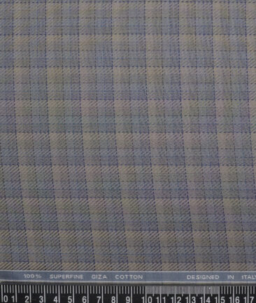Tessitura Monti  Giza Cotton Checks Shirting Fabric (Light Brown & Grey)