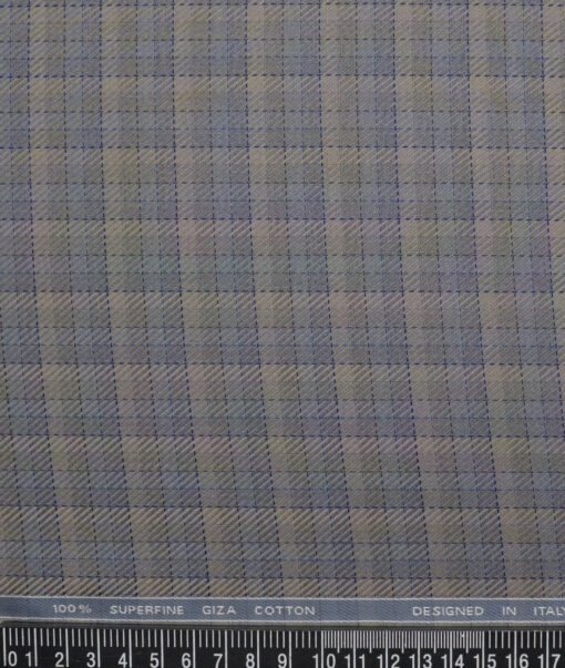 Tessitura Monti  Giza Cotton Checks Shirting Fabric (Light Brown & Grey)