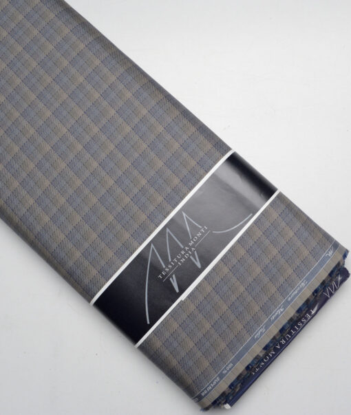 Tessitura Monti  Giza Cotton Checks Shirting Fabric (Light Brown & Grey)