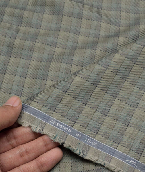 Tessitura Monti  Giza Cotton Checks Shirting Fabric (Olive Green & Grey)