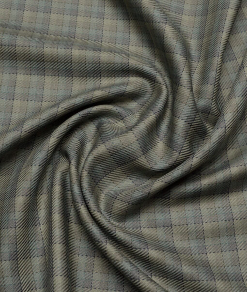Tessitura Monti  Giza Cotton Checks Shirting Fabric (Olive Green & Grey)