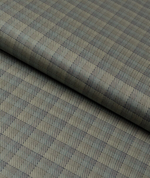 Tessitura Monti  Giza Cotton Checks Shirting Fabric (Olive Green & Grey)