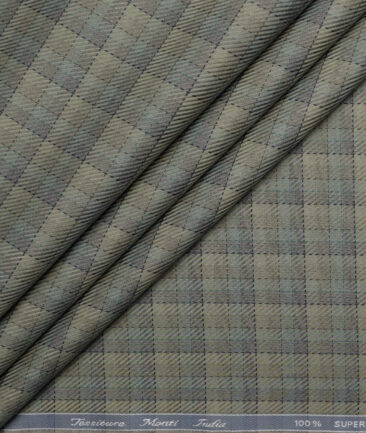 Tessitura Monti  Giza Cotton Checks Shirting Fabric (Olive Green & Grey)