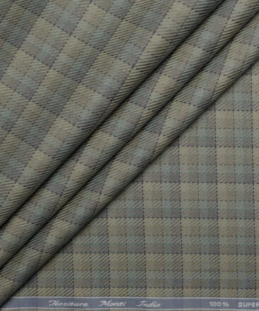 Tessitura Monti  Giza Cotton Checks Shirting Fabric (Olive Green & Grey)