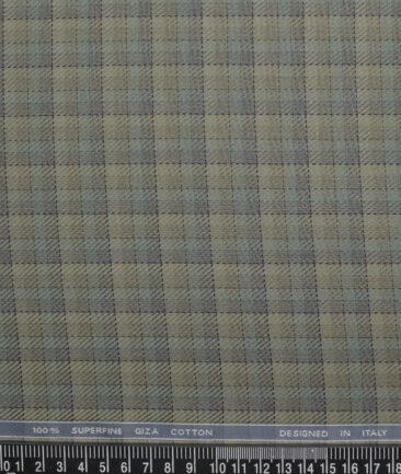Tessitura Monti  Giza Cotton Checks Shirting Fabric (Olive Green & Grey)