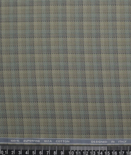 Tessitura Monti  Giza Cotton Checks Shirting Fabric (Olive Green & Grey)