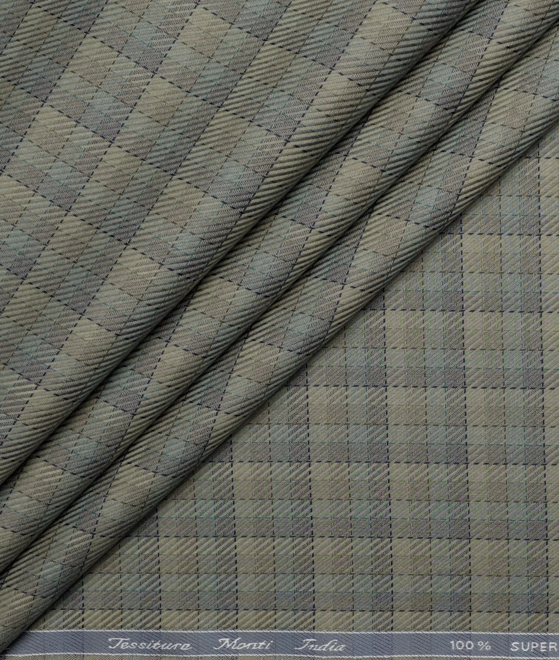 Tessitura Monti Giza Cotton Checks Shirting Fabric (Olive Green & Grey) Tessitura Monti Giza Cotton Checks Shirting Fabric (Olive Green & Grey)