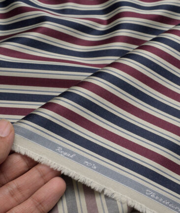 Tessitura Monti 2 Ply 70's Giza Cotton Striped Shirting Fabric (Beige & Blue)