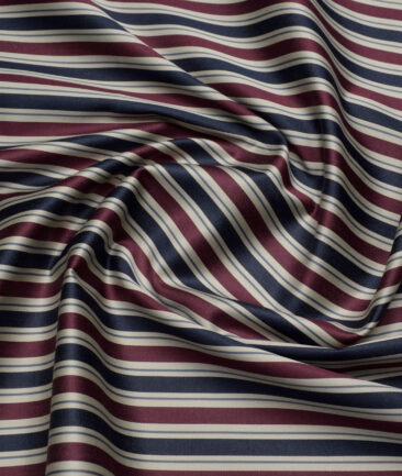 Tessitura Monti 2 Ply 70's Giza Cotton Striped Shirting Fabric (Beige & Blue)
