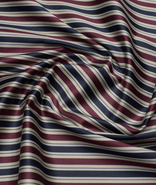 Tessitura Monti 2 Ply 70's Giza Cotton Striped Shirting Fabric (Beige & Blue)