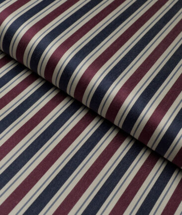 Tessitura Monti 2 Ply 70's Giza Cotton Striped Shirting Fabric (Beige & Blue)