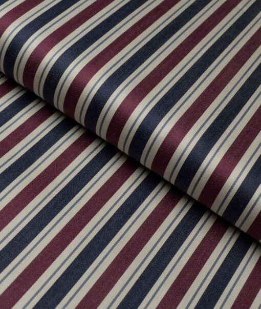 Tessitura Monti 2 Ply 70's Giza Cotton Striped Shirting Fabric (Beige & Blue)