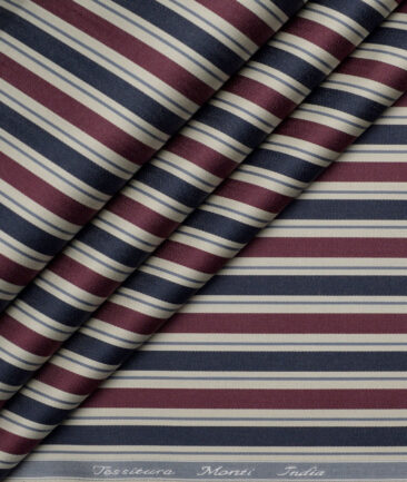 Tessitura Monti 2 Ply 70's Giza Cotton Striped Shirting Fabric (Beige & Blue)