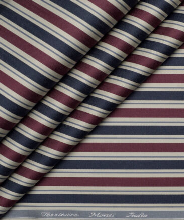 Tessitura Monti 2 Ply 70's Giza Cotton Striped Shirting Fabric (Beige & Blue)