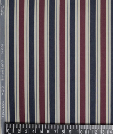 Tessitura Monti 2 Ply 70's Giza Cotton Striped Shirting Fabric (Beige & Blue)