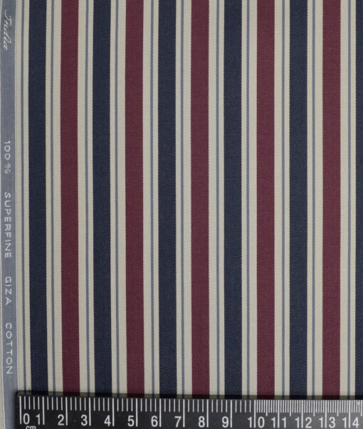 Tessitura Monti 2 Ply 70's Giza Cotton Striped Shirting Fabric (Beige & Blue)