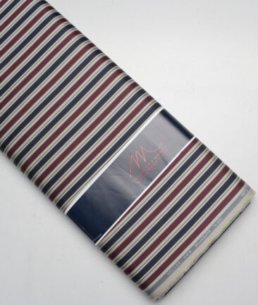 Tessitura Monti 2 Ply 70's Giza Cotton Striped Shirting Fabric (Beige & Blue)